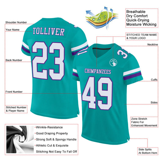 Custom Aqua White-Purple Mesh Authentic Football Jersey - Sky-Custom