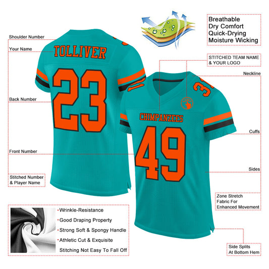 Custom Aqua Orange-Black Mesh Authentic Football Jersey - Sky-Custom