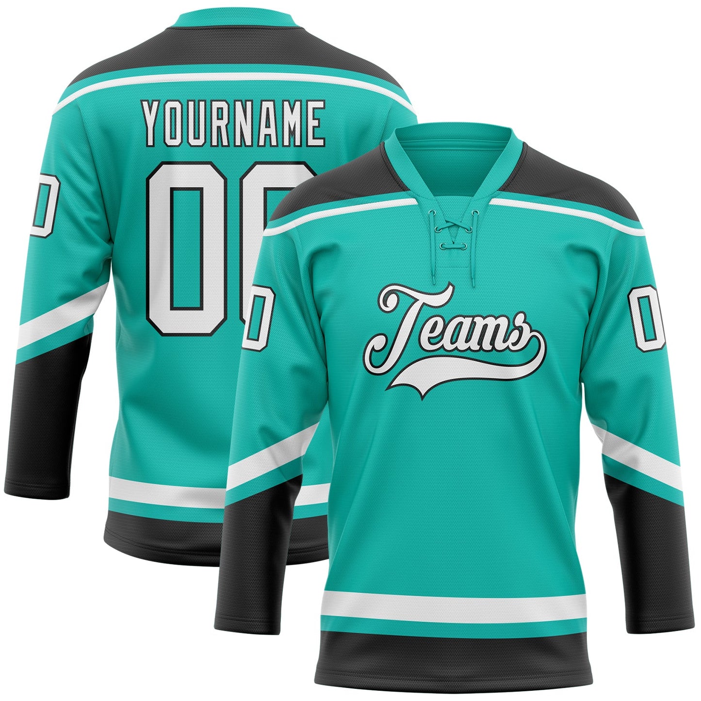 Custom Aqua White-Black Hockey Lace Neck Jersey - Sky-Custom