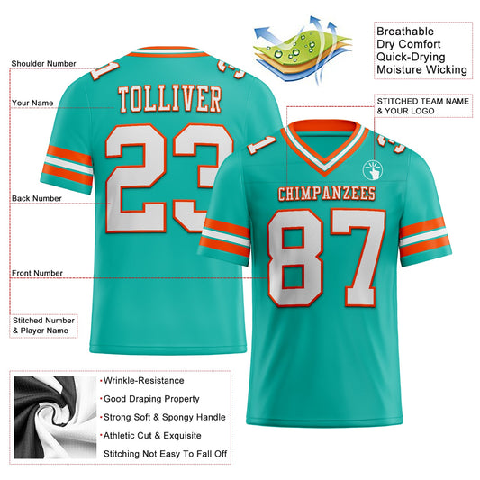 Custom Aqua White-Orange Mesh Authentic Football Jersey - Sky-Custom