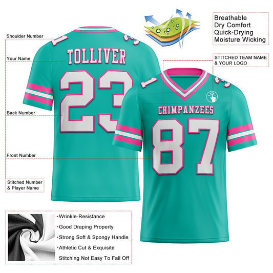 Custom Aqua White-Pink Mesh Authentic Football Jersey - Sky-Custom