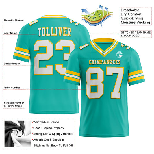 Custom Aqua White-Yellow Mesh Authentic Football Jersey - Sky-Custom