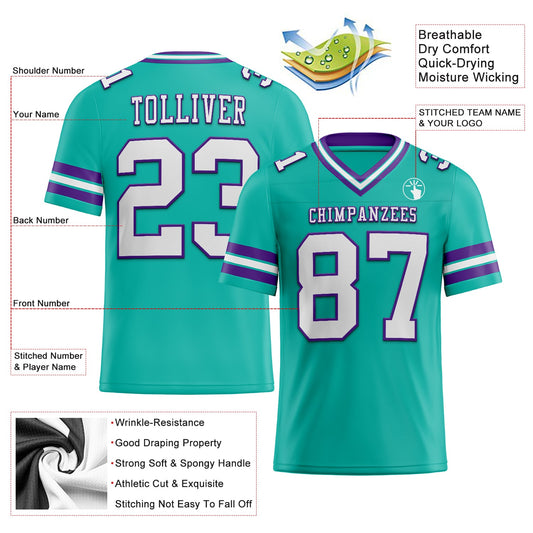 Custom Aqua White-Purple Mesh Authentic Football Jersey - Sky-Custom