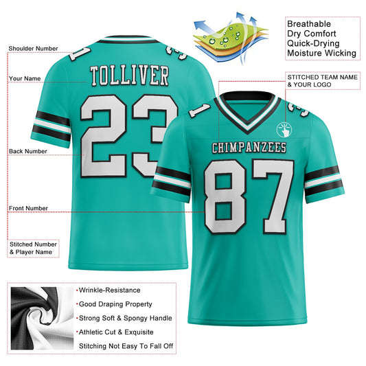 Custom Aqua White-Black Mesh Authentic Football Jersey - Sky-Custom