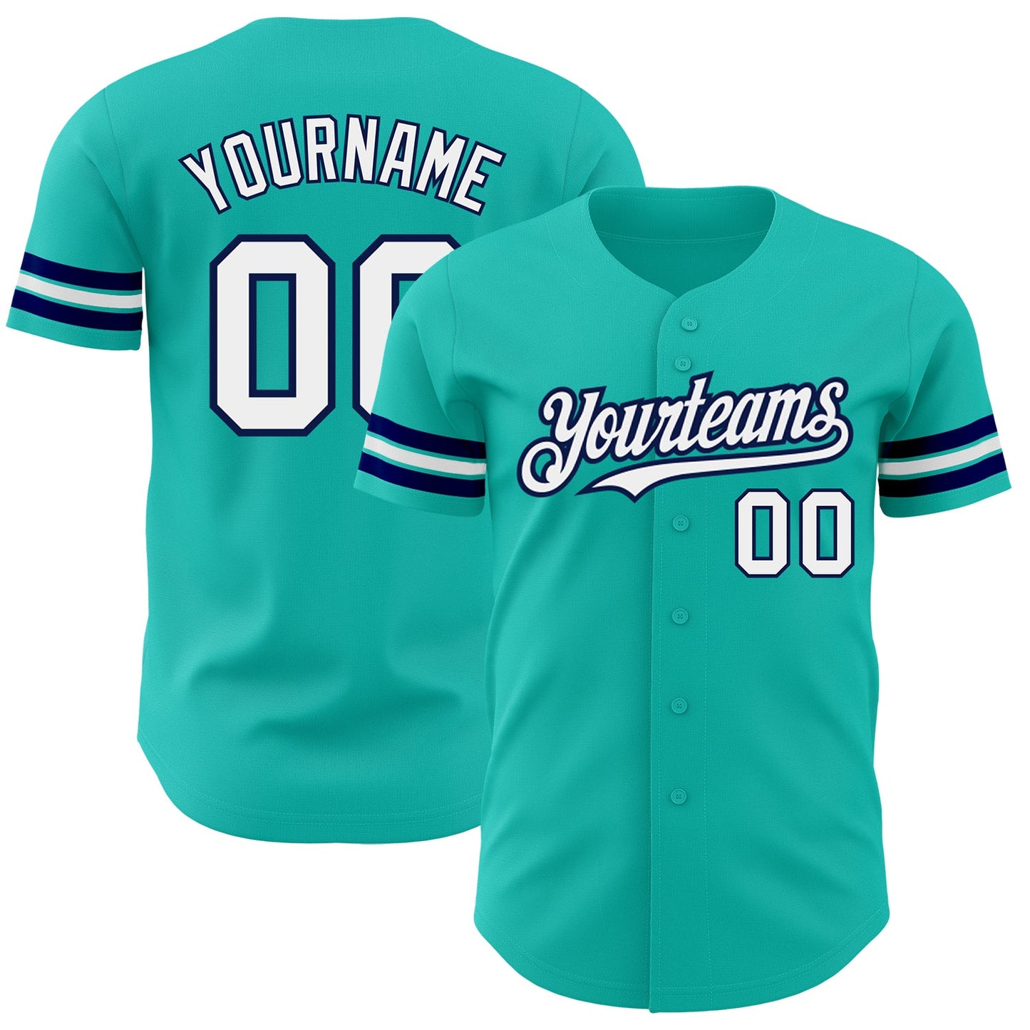Custom Aqua White-Navy Authentic Baseball Jersey - Sky-Custom