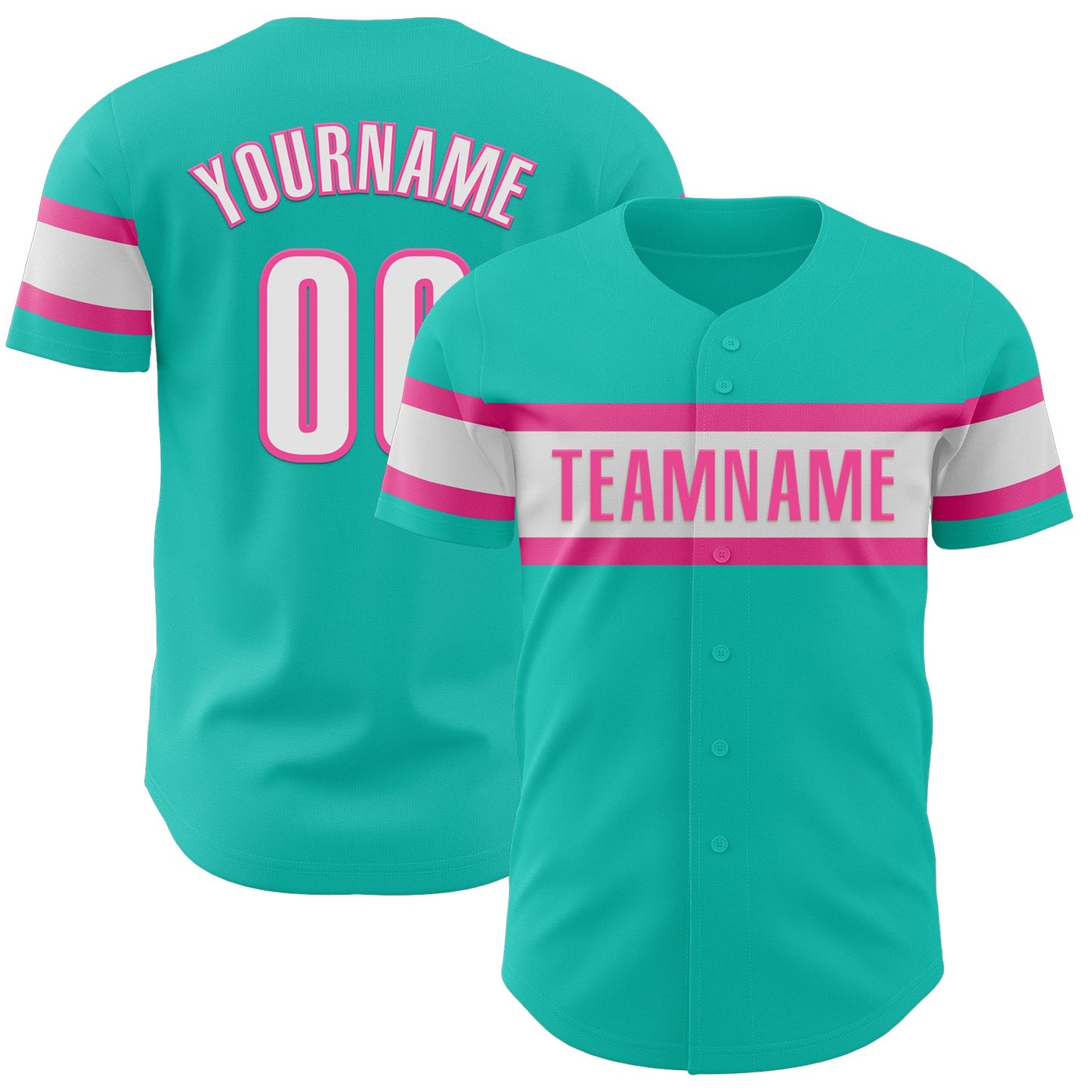 Custom Aqua White-Pink Authentic Baseball Jersey - Sky-Custom
