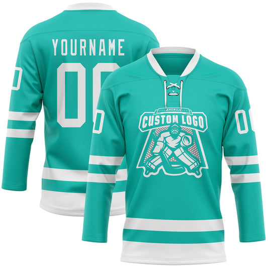 Custom Aqua White Hockey Lace Neck Jersey - Sky-Custom