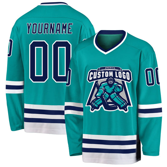 Custom Aqua Navy-White Hockey Jersey - Sky-Custom