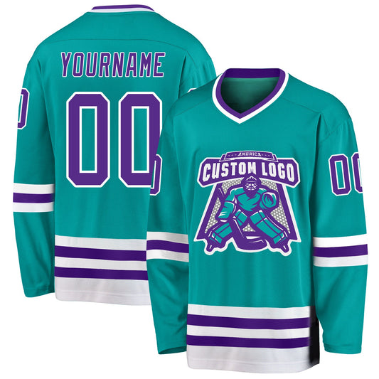 Custom Aqua Purple-White Hockey Jersey - Sky-Custom