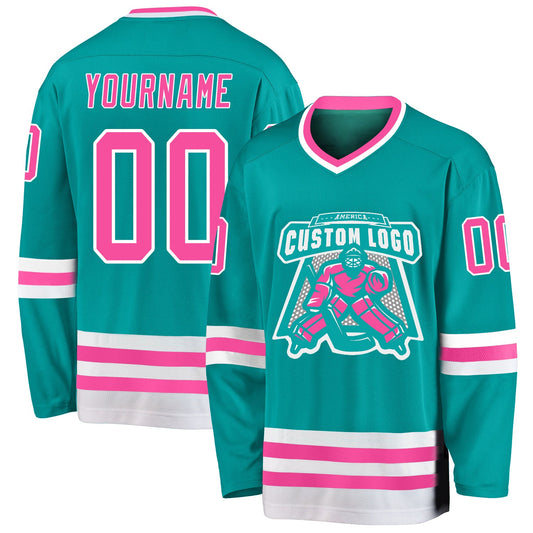 Custom Aqua Pink-White Hockey Jersey - Sky-Custom