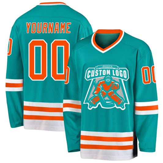 Custom Aqua Orange-White Hockey Jersey - Sky-Custom
