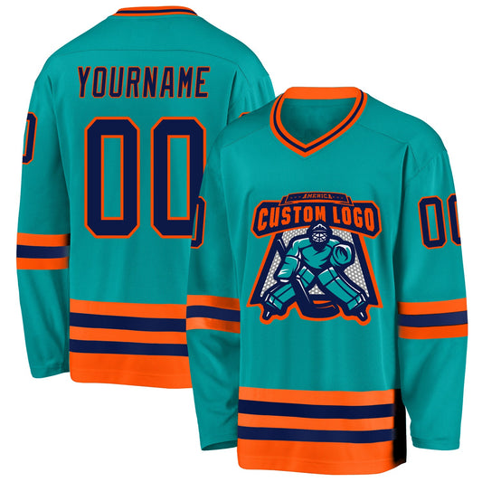 Custom Aqua Navy-Orange Hockey Jersey - Sky-Custom
