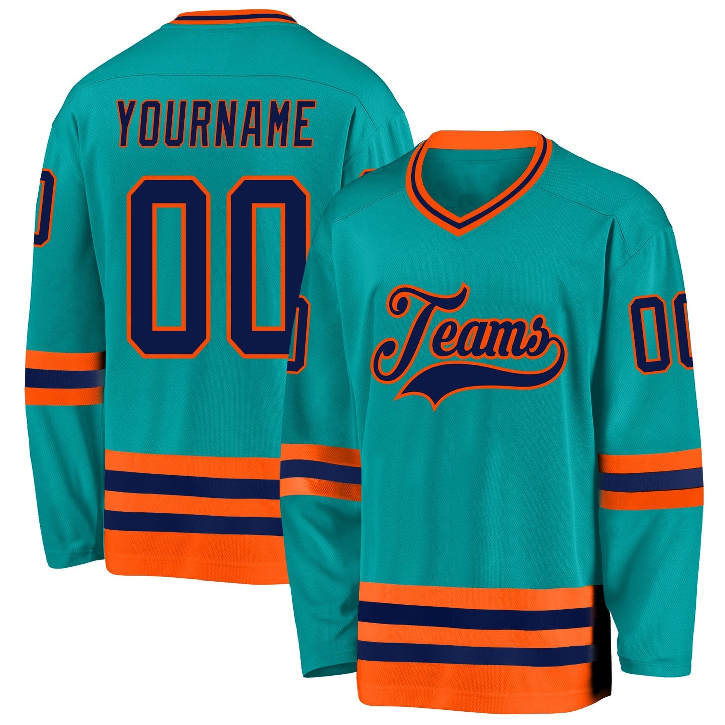 Custom Aqua Navy-Orange Hockey Jersey - Sky-Custom