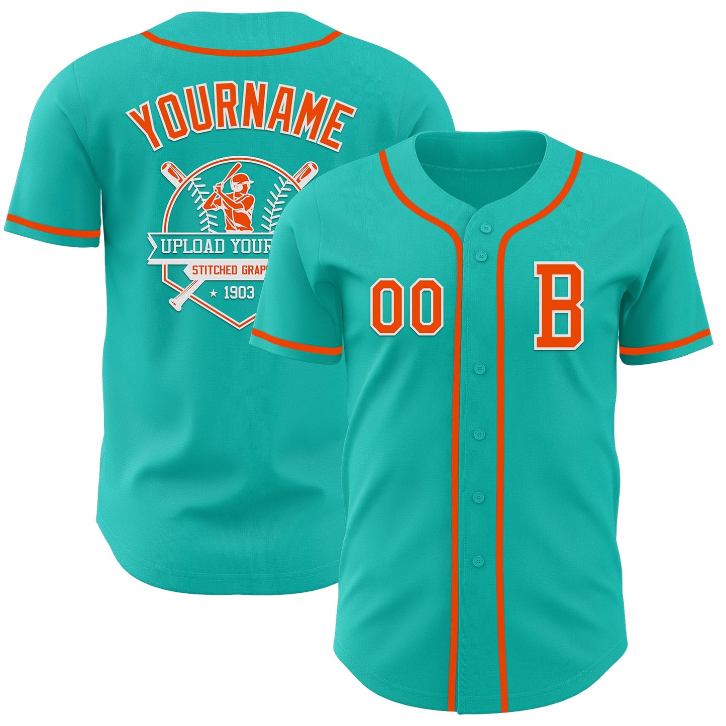 Custom Aqua Orange-White Authentic Baseball Jersey - Sky-Custom