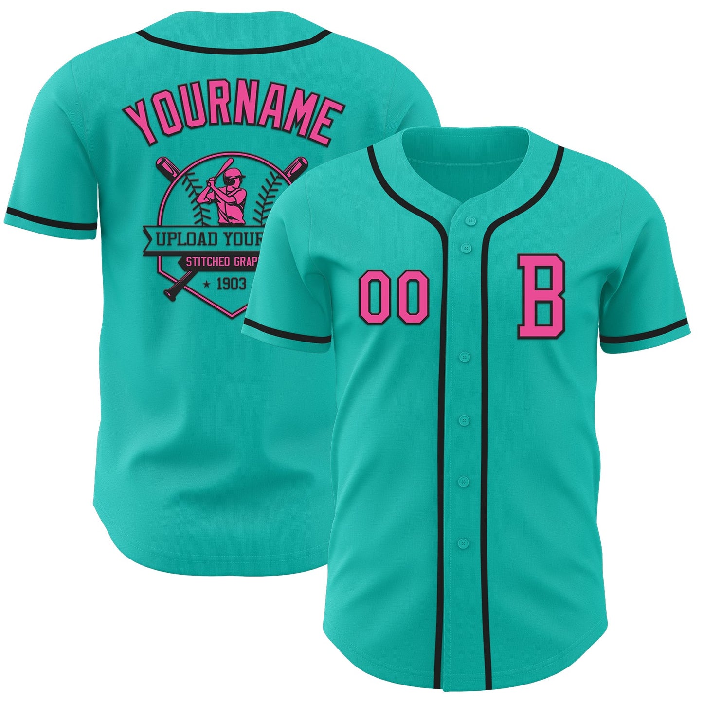 Custom Aqua Pink-Black Authentic Baseball Jersey - Sky-Custom