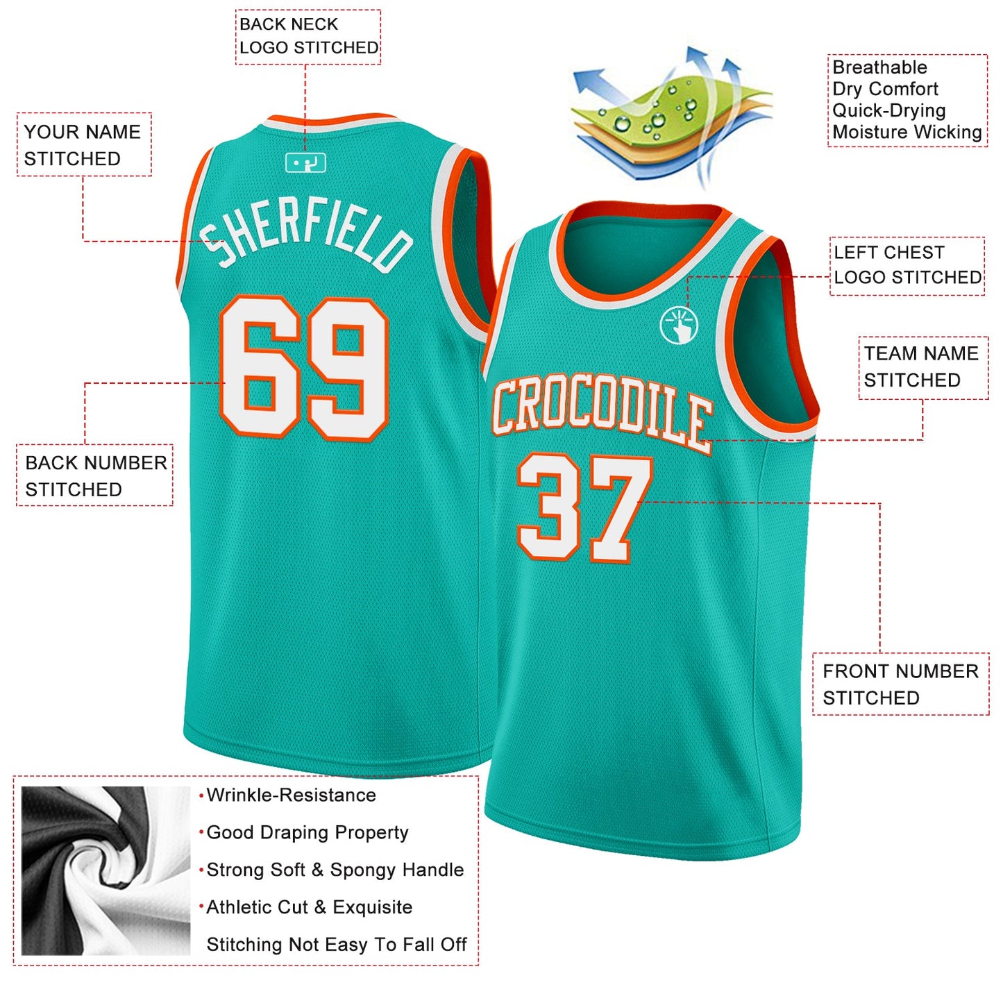 Custom Aqua White-Orange Authentic Basketball Jersey - Sky-Custom