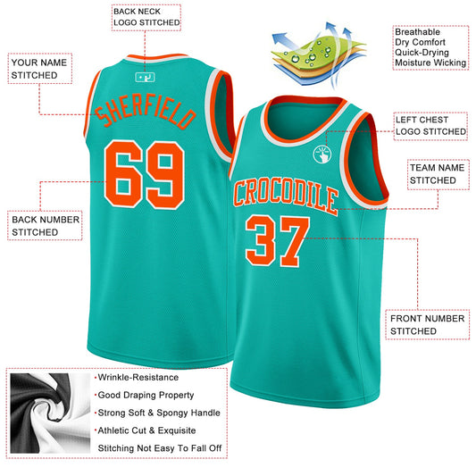 Custom Aqua Orange-White Authentic Basketball Jersey - Sky-Custom