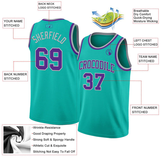 Custom Aqua Purple-Gray Authentic Basketball Jersey - Sky-Custom