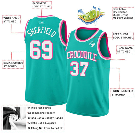 Custom Aqua White-Pink Authentic Basketball Jersey - Sky-Custom