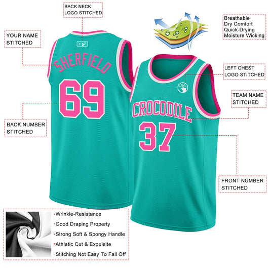 Custom Aqua Pink-White Authentic Basketball Jersey - Sky-Custom
