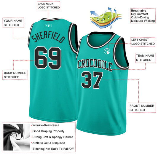 Custom Aqua Black-White Authentic Basketball Jersey - Sky-Custom
