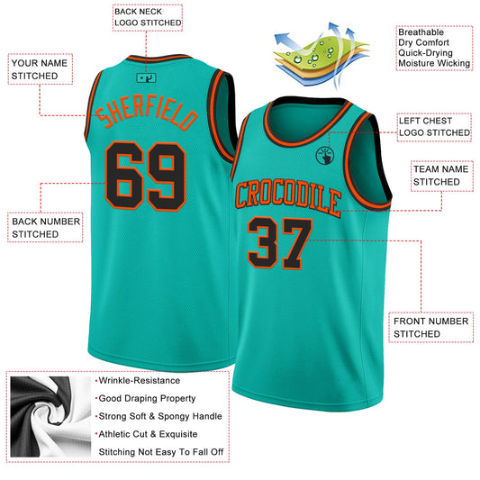 Custom Aqua Black-Orange Authentic Basketball Jersey - Sky-Custom