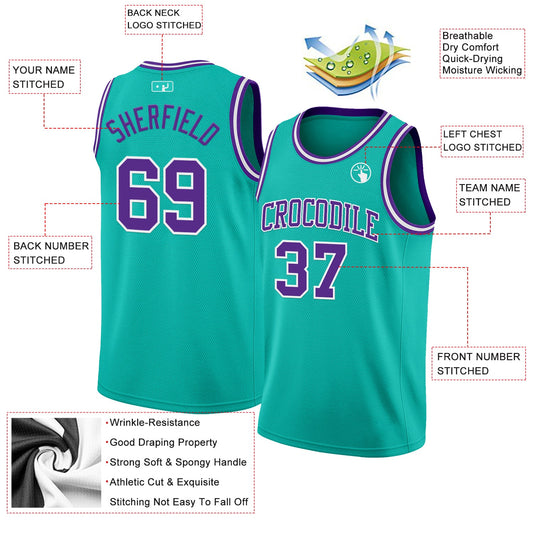 Custom Aqua Purple-White Authentic Basketball Jersey - Sky-Custom
