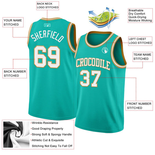 Custom Aqua White-Old Gold Authentic Basketball Jersey - Sky-Custom