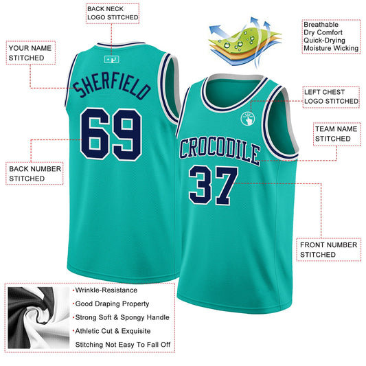 Custom Aqua Navy-White Authentic Basketball Jersey - Sky-Custom