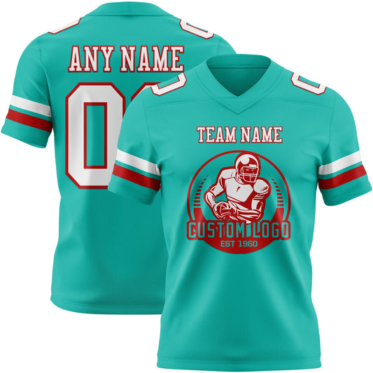 Custom Aqua White-Red Mesh Authentic Football Jersey - Sky-Custom