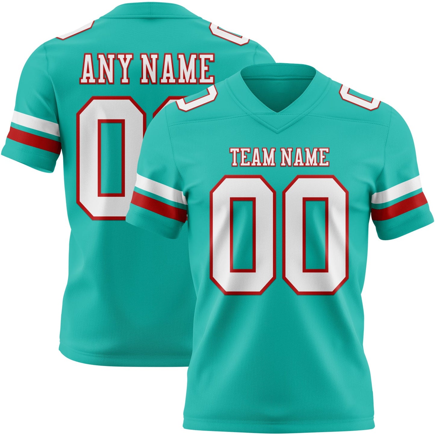 Custom Aqua White-Red Mesh Authentic Football Jersey - Sky-Custom