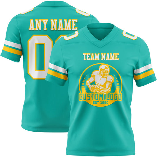 Custom Aqua White-Yellow Mesh Authentic Football Jersey - Sky-Custom