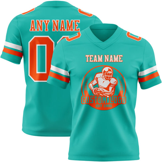 Custom Aqua Orange-White Mesh Authentic Football Jersey - Sky-Custom