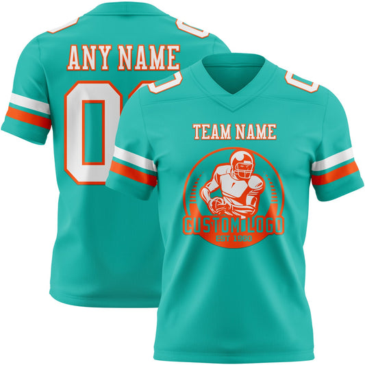 Custom Aqua White-Orange Mesh Authentic Football Jersey - Sky-Custom