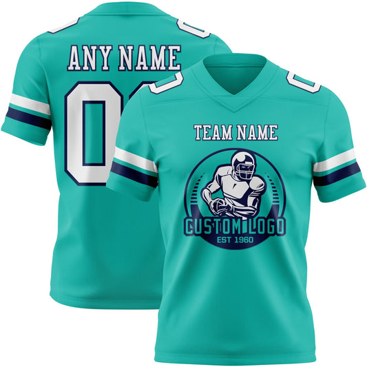 Custom Aqua White-Navy Mesh Authentic Football Jersey - Sky-Custom