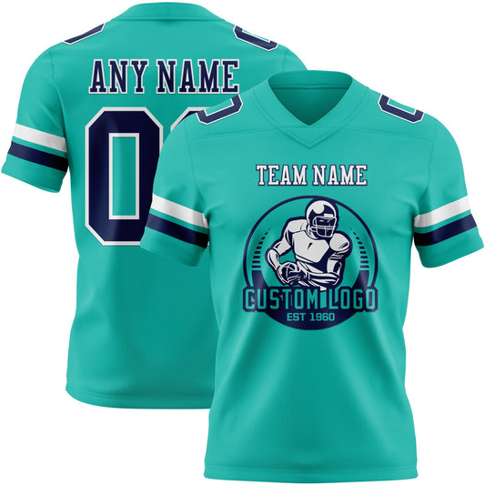 Custom Aqua Navy-White Mesh Authentic Football Jersey - Sky-Custom