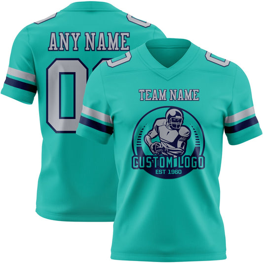 Custom Aqua Gray-Navy Mesh Authentic Football Jersey - Sky-Custom