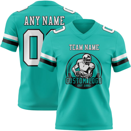 Custom Aqua White-Black Mesh Authentic Football Jersey - Sky-Custom