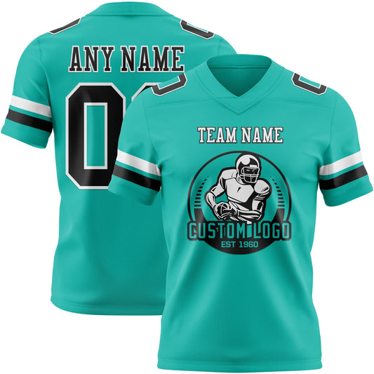 Custom Aqua Black-White Mesh Authentic Football Jersey - Sky-Custom