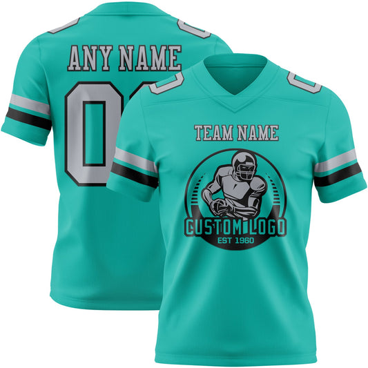 Custom Aqua Gray-Black Mesh Authentic Football Jersey - Sky-Custom