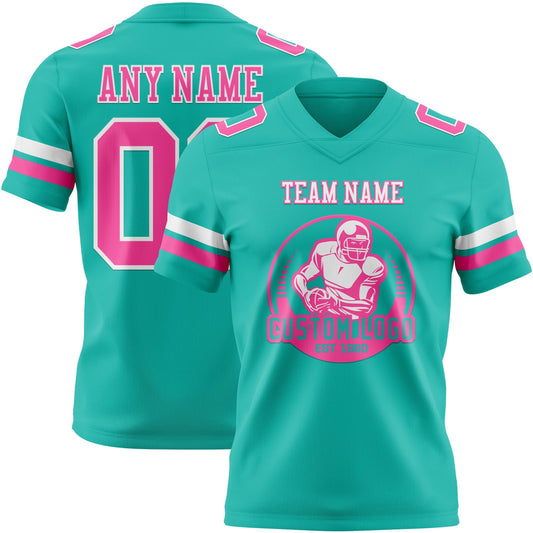 Custom Aqua Pink-White Mesh Authentic Football Jersey - Sky-Custom