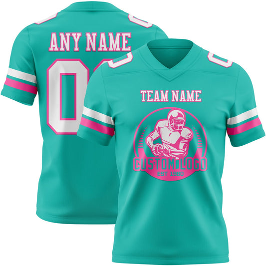Custom Aqua White-Pink Mesh Authentic Football Jersey - Sky-Custom