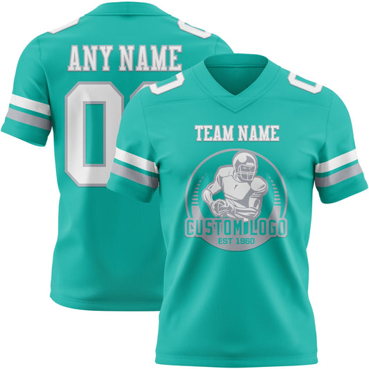 Custom Aqua White-Gray Mesh Authentic Football Jersey - Sky-Custom
