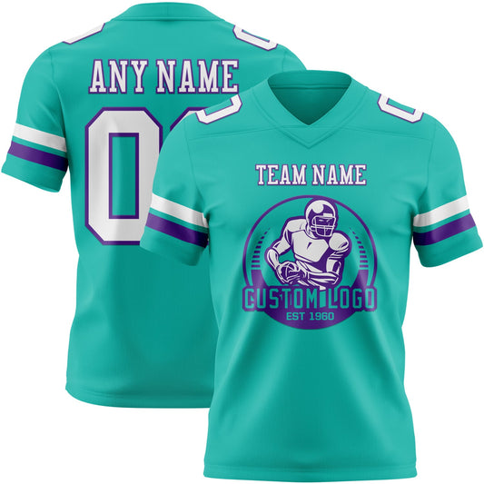 Custom Aqua White-Purple Mesh Authentic Football Jersey - Sky-Custom