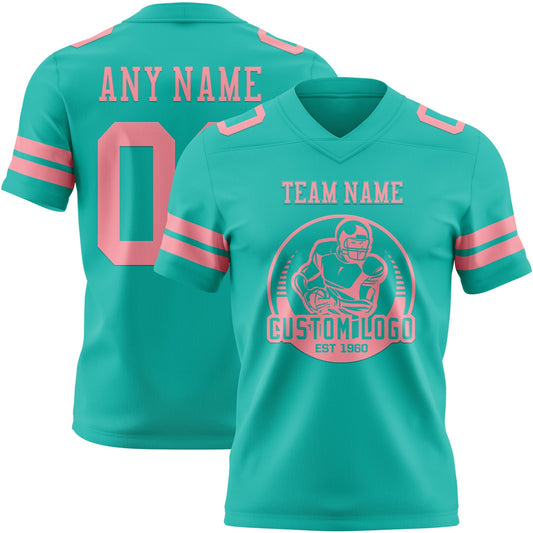 Custom Aqua Medium Pink Mesh Authentic Football Jersey - Sky-Custom