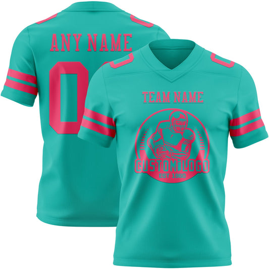 Custom Aqua Neon Pink Mesh Authentic Football Jersey - Sky-Custom
