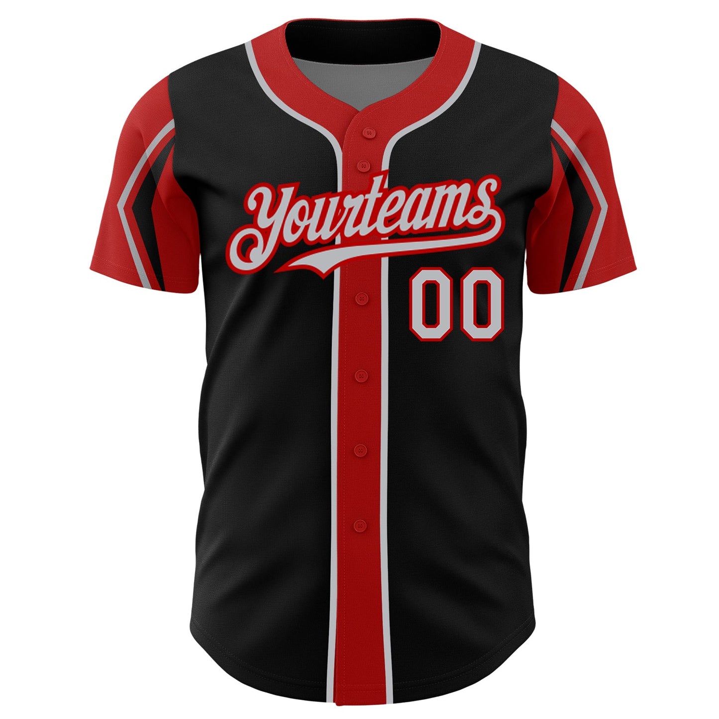 Custom Black Gray-Red 3 Colors Arm Shapes Authentic Baseball Jersey - Sky-Custom