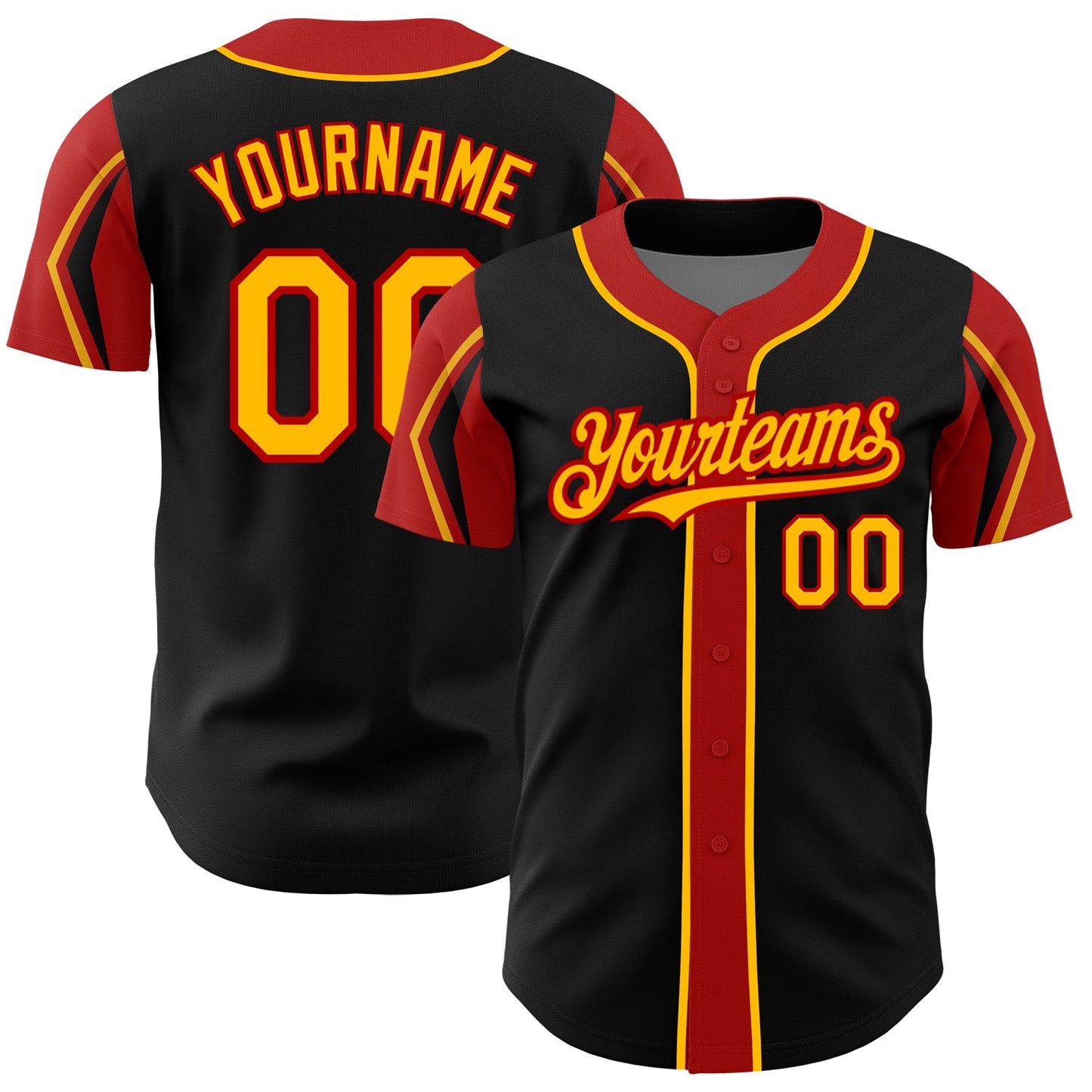Custom Black Gold-Red 3 Colors Arm Shapes Authentic Baseball Jersey - Sky-Custom