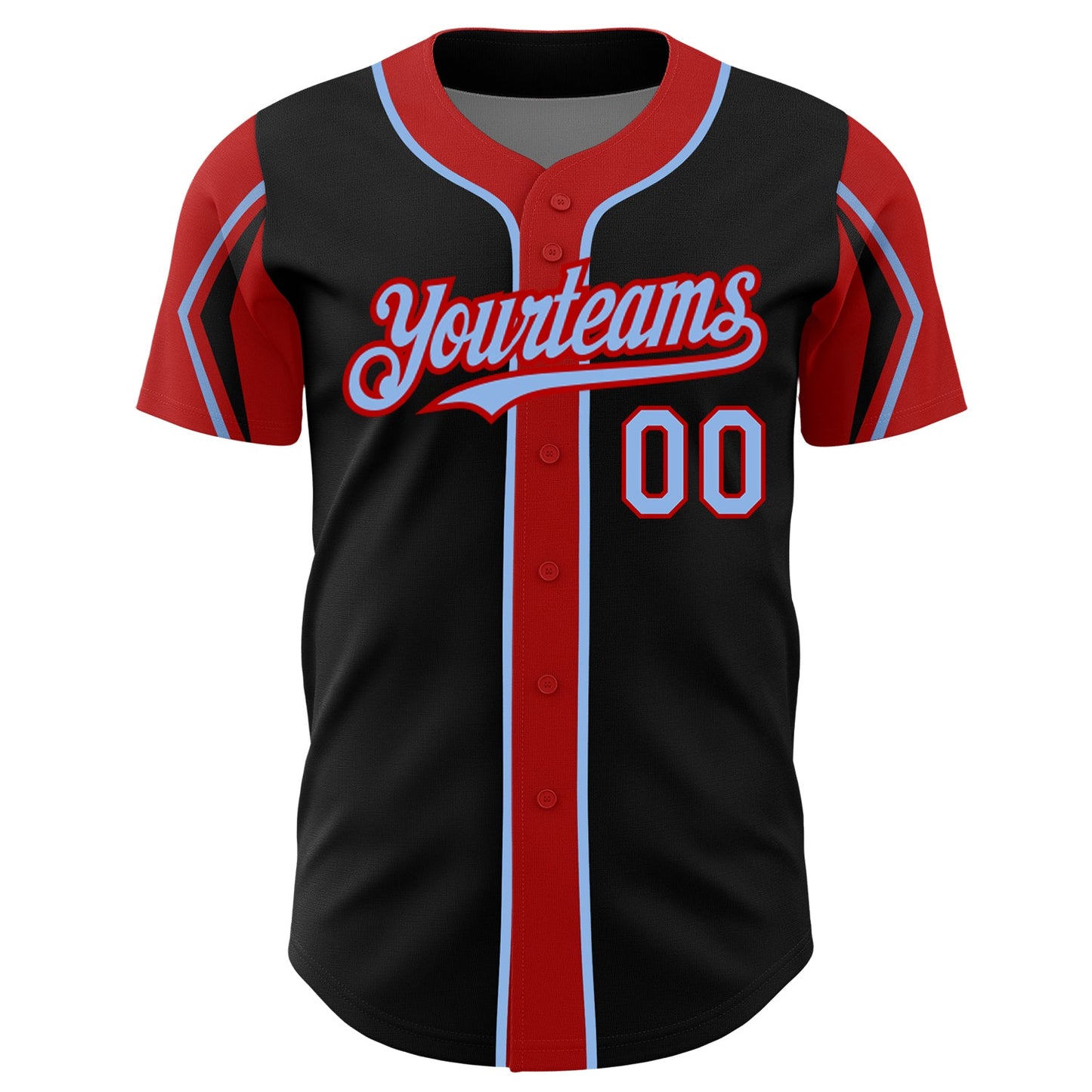 Custom Black Light Blue-Red 3 Colors Arm Shapes Authentic Baseball Jersey - Sky-Custom