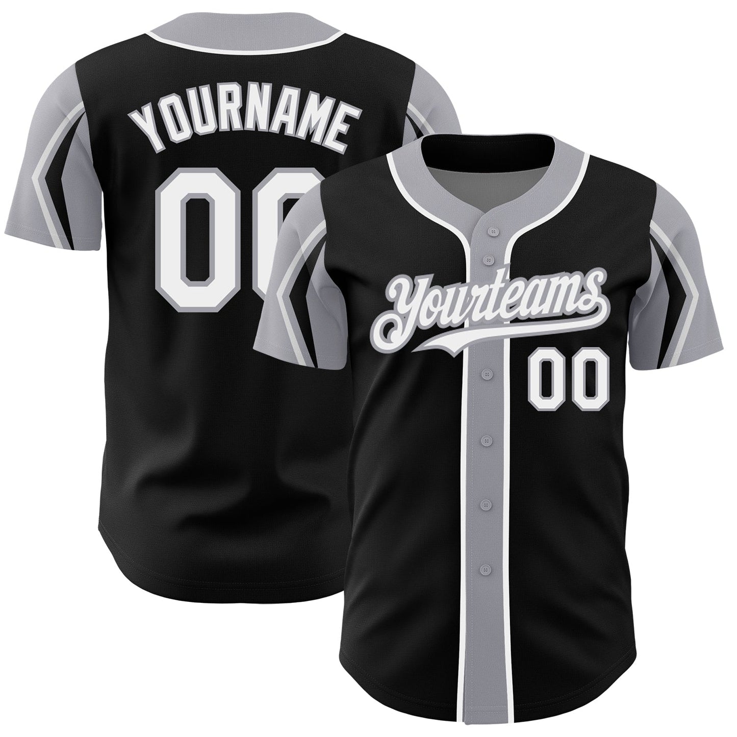 Custom Black White-Gray 3 Colors Arm Shapes Authentic Baseball Jersey - Sky-Custom